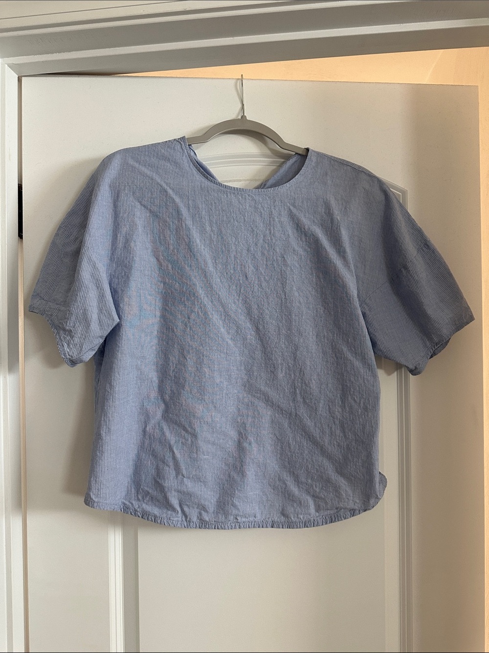 Muji Light Blue Short Sleeve Boxy Cotton Top